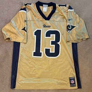 Reebok #13 Kurt Warner St Louis Rams Reebok Jersey Large Gold With Navy Men’s L